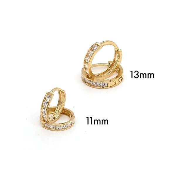 Jewelry - 11mm 13mm 14 Karat Yellow Gold CZ Hoop Earrings
